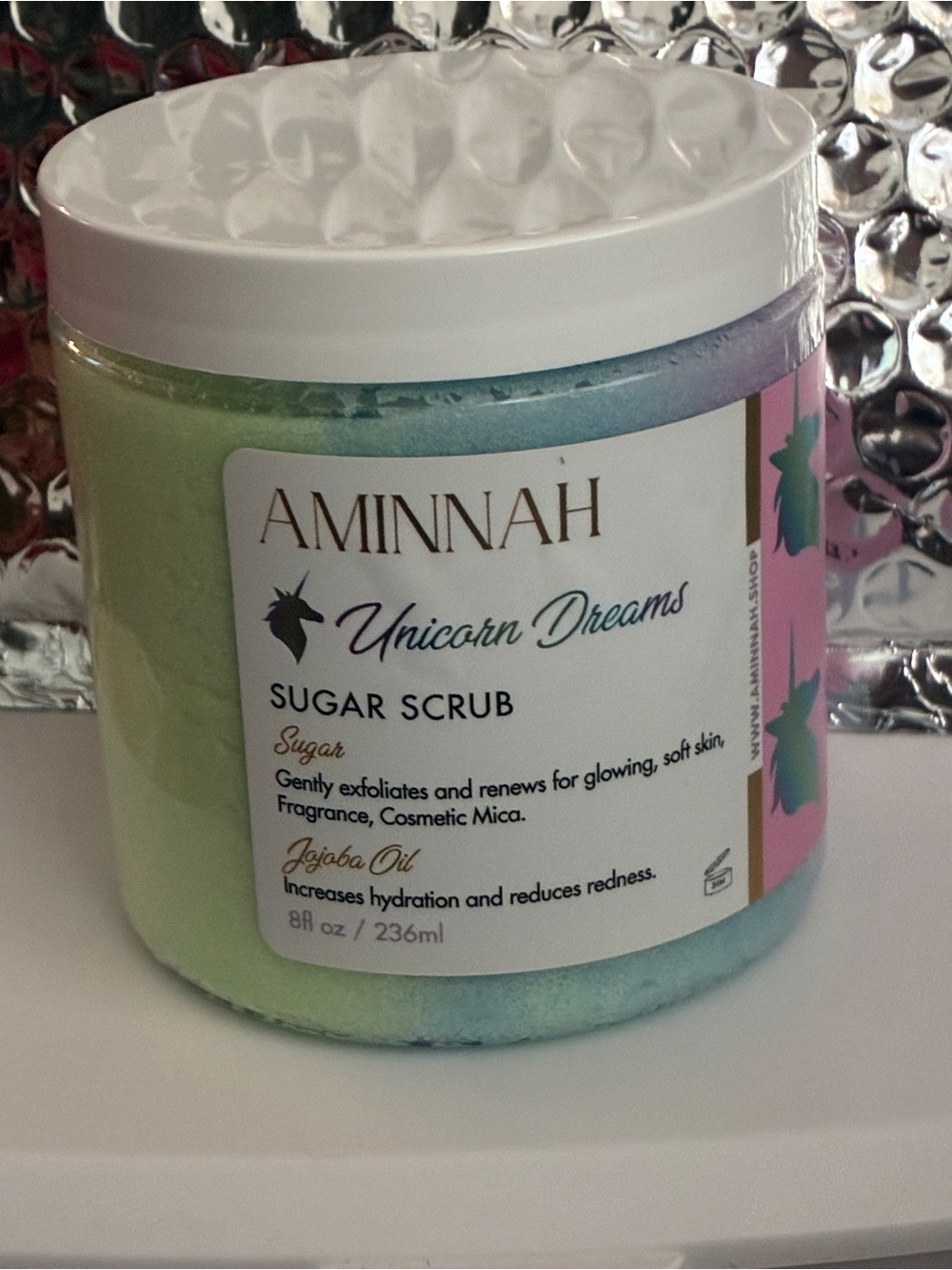 AMINNAH Unicorn Dreams Sugar Scrub Exfoliant scent Pink Sugar and Cotton Candy